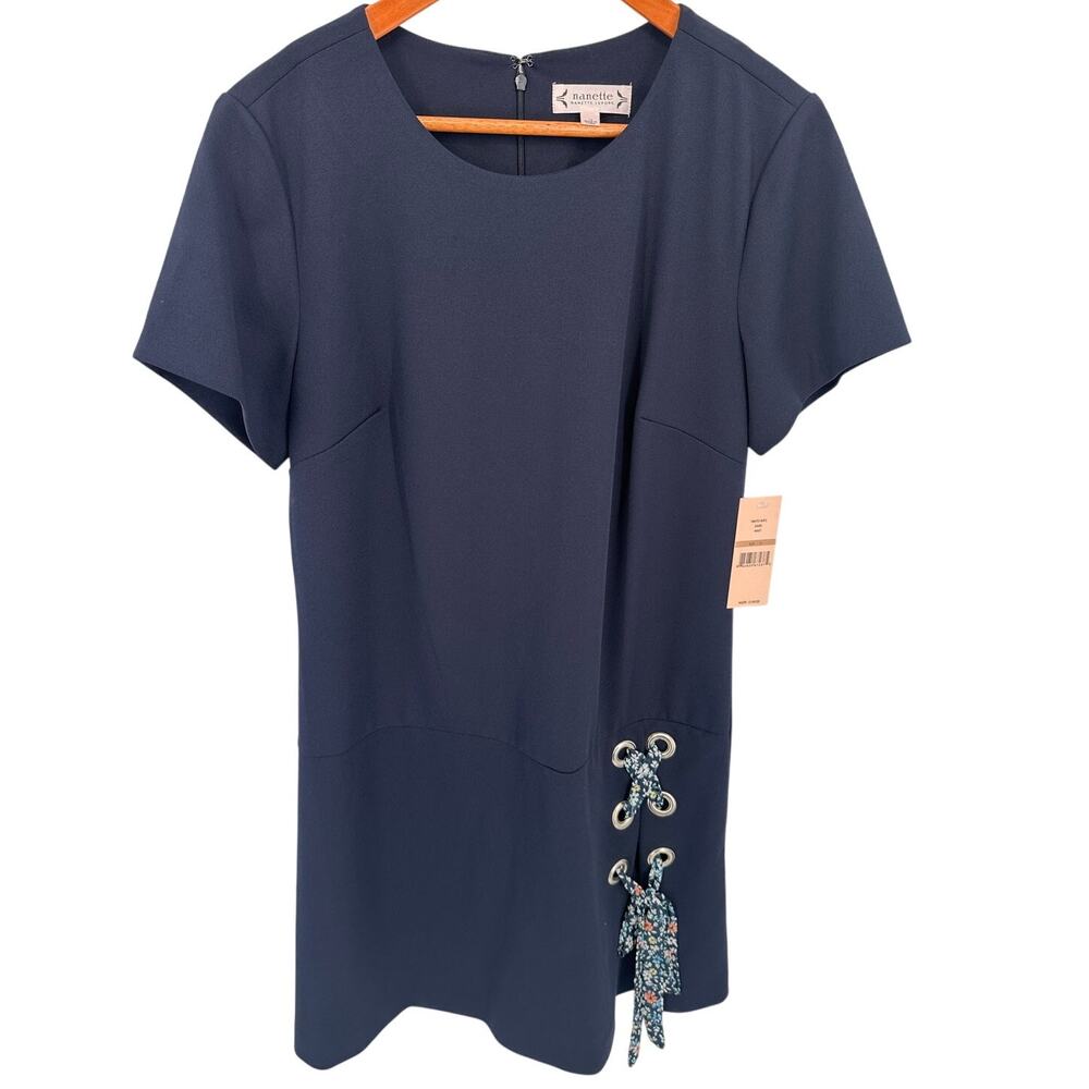NANETTE LEPORE NWT Navy TIe Detail Short Sleeve Dress // 12
